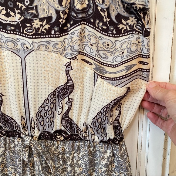 Spell Xanadu Romper Small Black Cream Peacock Print Adjustable Straps - Picture 8 of 13